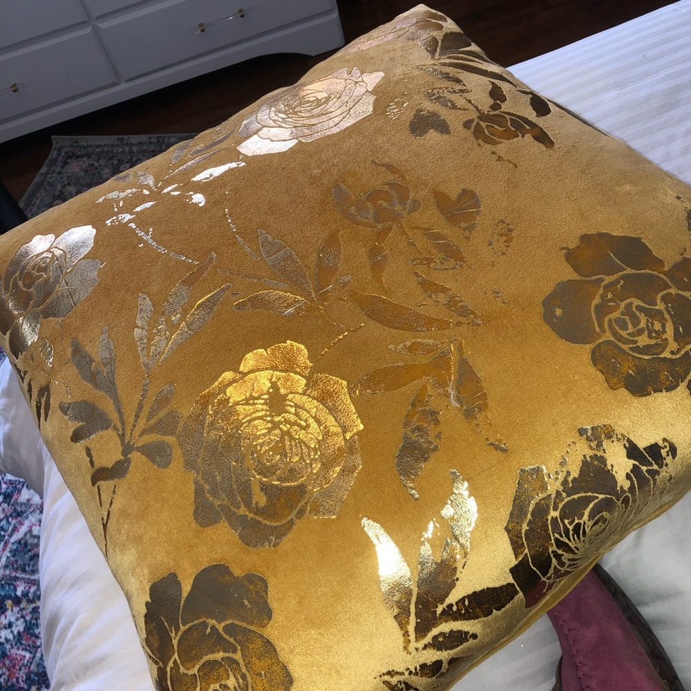 Gold velvet decor pillow with gold leaf detail